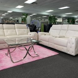 Elegant Power Sofa & Love Seat W/Diamond Studded Edges👑 On Sale Now!!