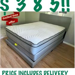 QUEEN BED SET ONLY $375!! INCLUDES BED FRAME, MATTRESS, BOX SPRING & DELIVERY 🚚 