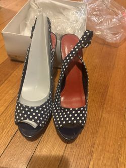 Navy & white Polka sling Back 