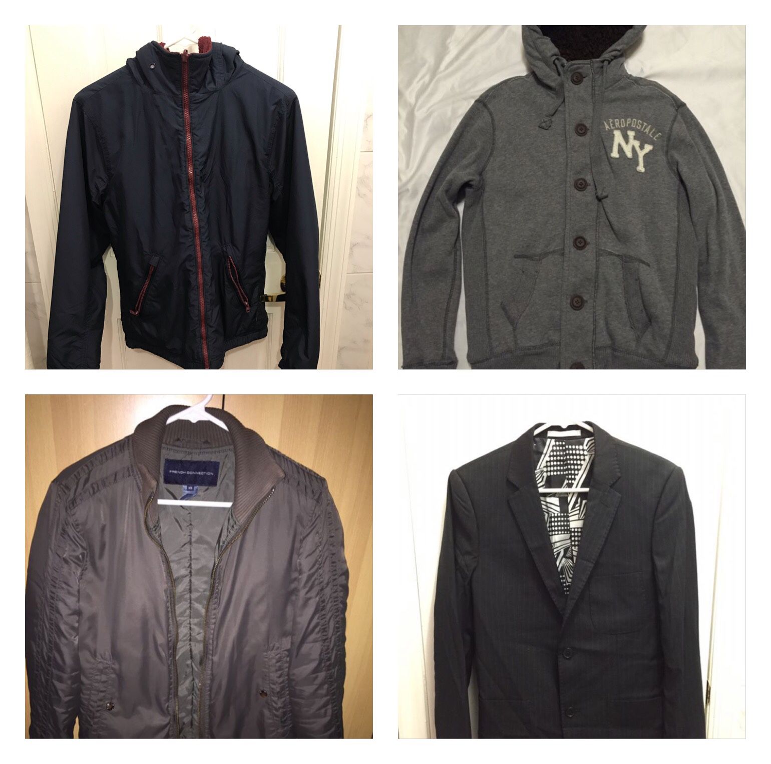 5 men’s jackets !! size XS and S Name brands coats