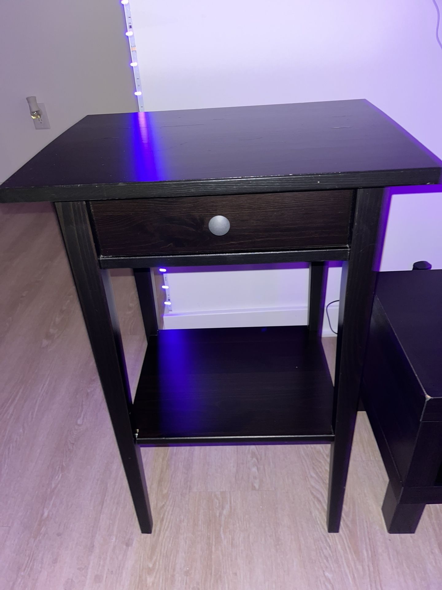 Black Wood Side Tables w/ Drawer & Shelf – $35 Each or $60 Pair