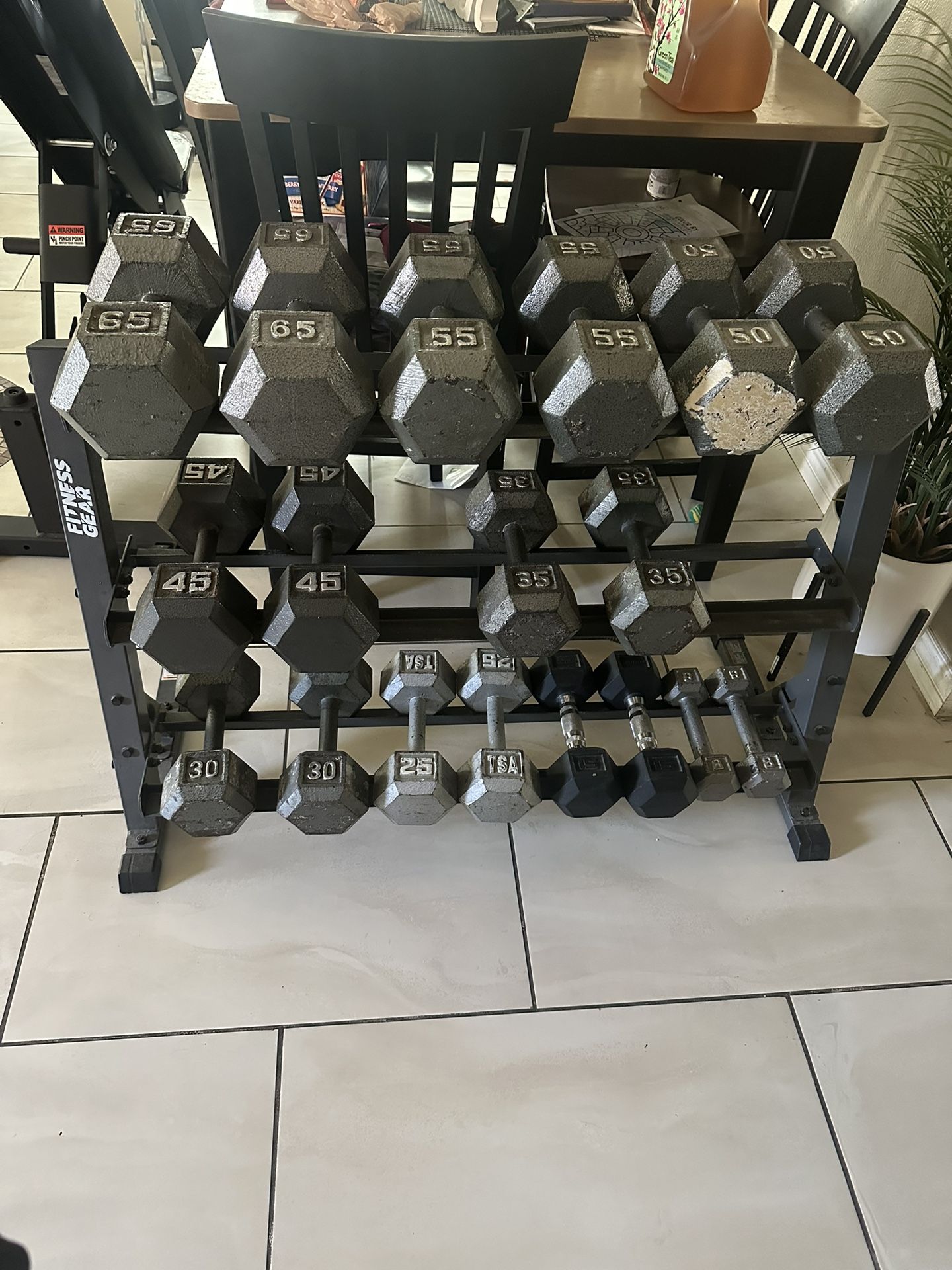 Dumbbells weights 5-65lbs plus rack 656lbs total