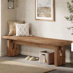 QL0026 63" Solid Wood Bench, Extra Long Farmhouse Dining Bench for Kitchen Table