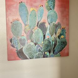 Large Colorful Cactus Canvas – Pink & Teal Southwest Art