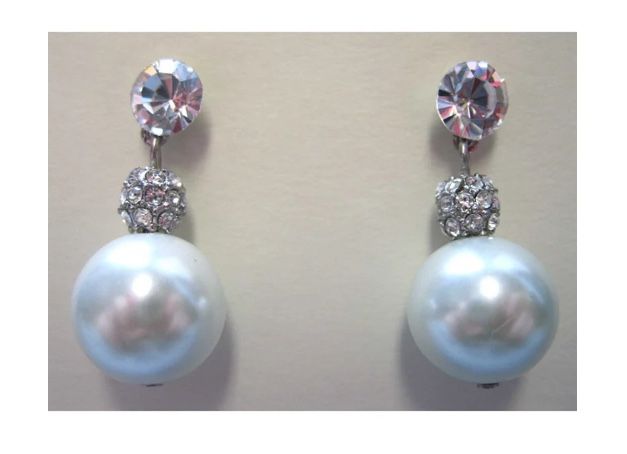 White Pearl Earrings With Crystals/rhinestones, Boutique Jewelry, New