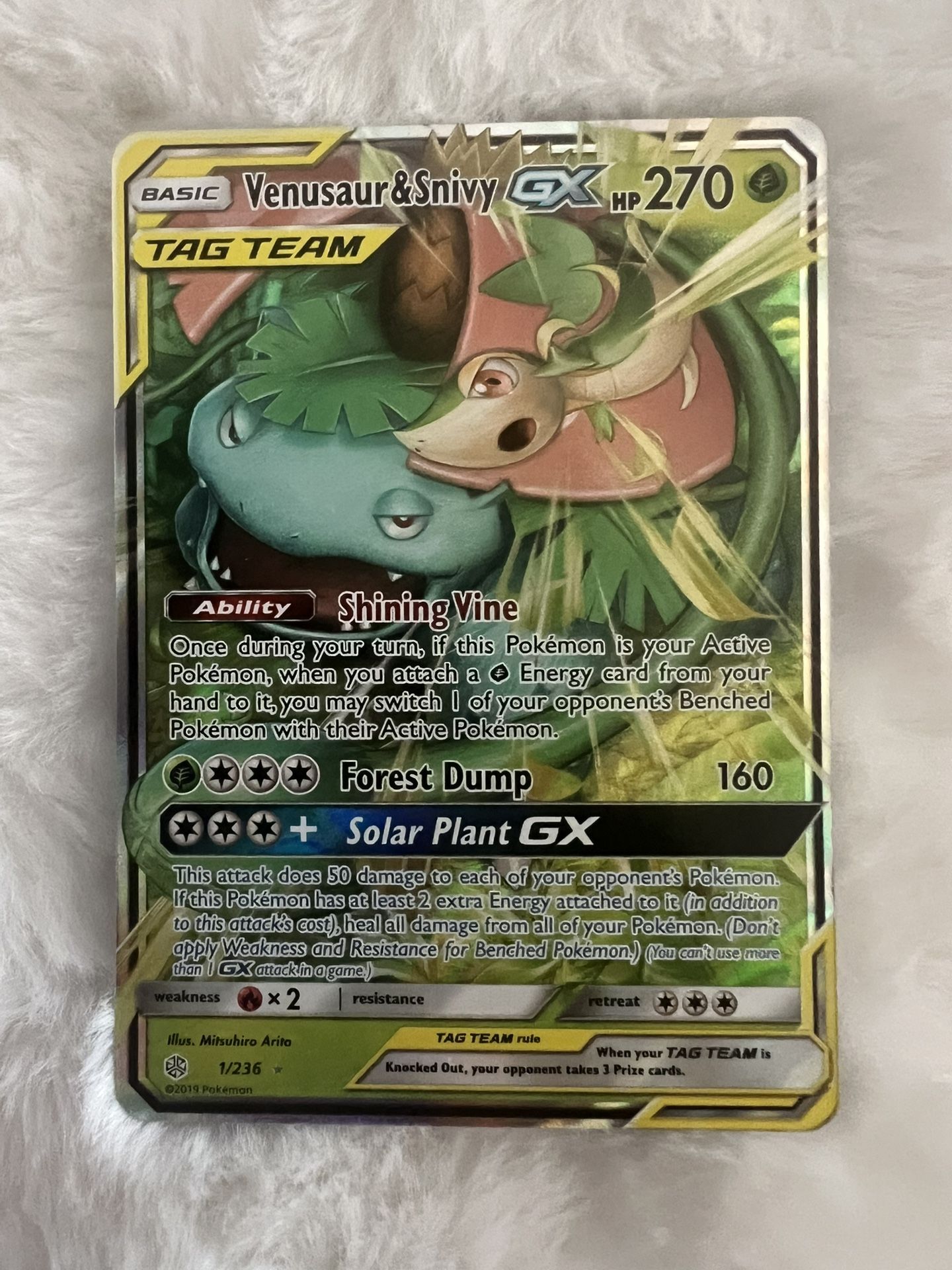 Venusaur & Snivy GX Tag Team Pokemon Cosmic Eclipse Holo