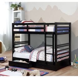BLACK FINISH TWIN OVER TWIN SIZE BUNKBED DRAWERS