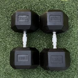 120 LB Rubber Hex Dumbbells 