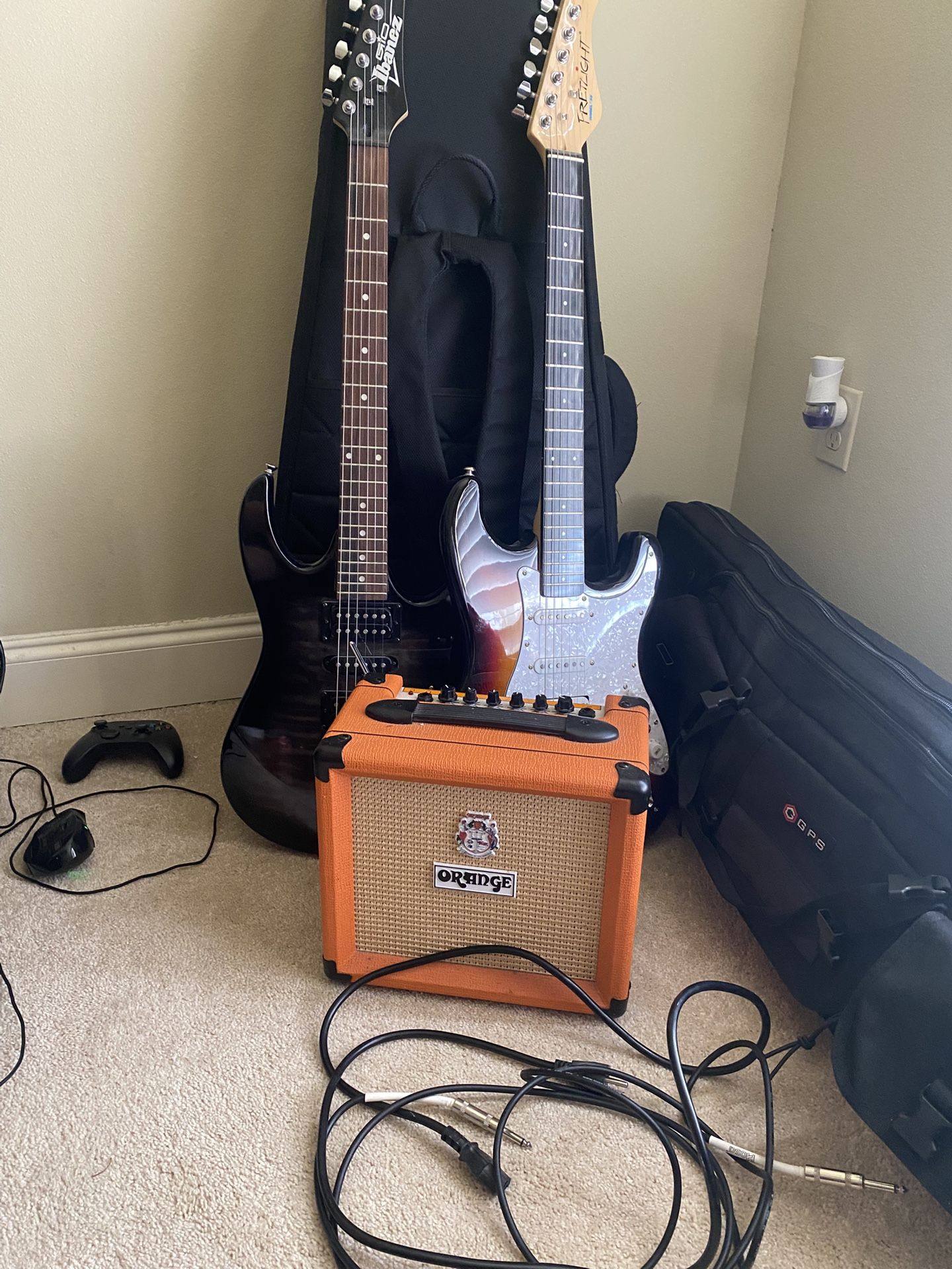 Ibanez And Fretlight With Orange Brand Amp