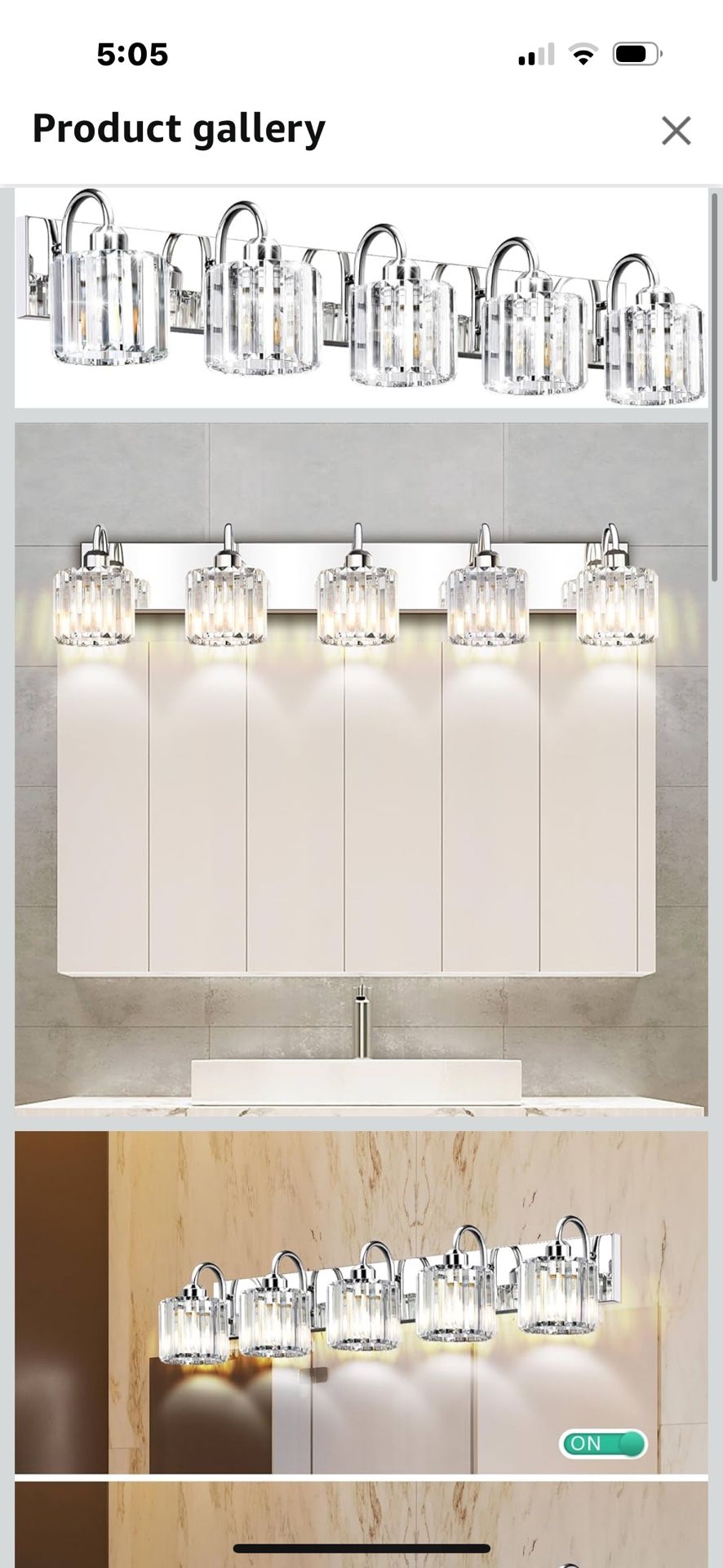 Bathroom Light - Chrome Crystal Vanity Fixture with 5 Lights Over Mirror
