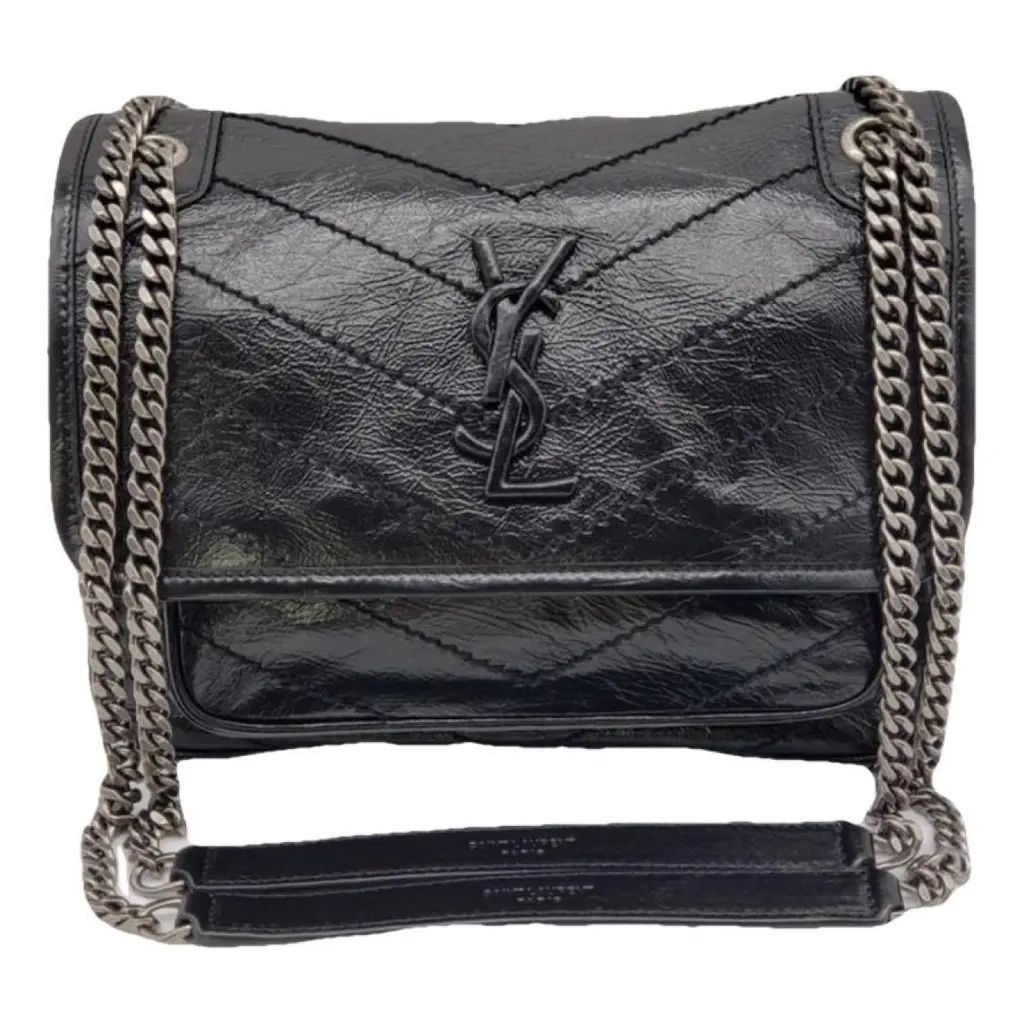 YSL Yves Saint Laurent Niki Baby Chain Crinkled Leather Crossbody Shoulder Bag
