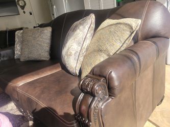 2 Beven Camel Brown Leather Sofas