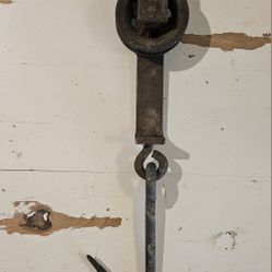Antique Hand Forged Iron Meat Hook Trolley 18.5 Inch