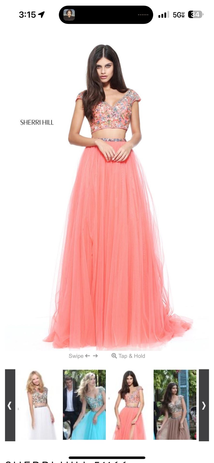 Sherri Hill Coral Beaded Pagent/prom Dress Size 0