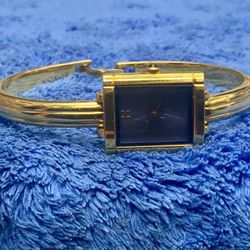 Yves Saint Laurent YSL Womans Ladies Watch Gold Plated Bezel And Band Vintage 90s Luxury Design Bangle Square Face Jewelry 5920-H12115