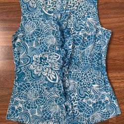 Banana Republic Blue White Floral Ruffle Cotton Tank Top Blouse Size 8