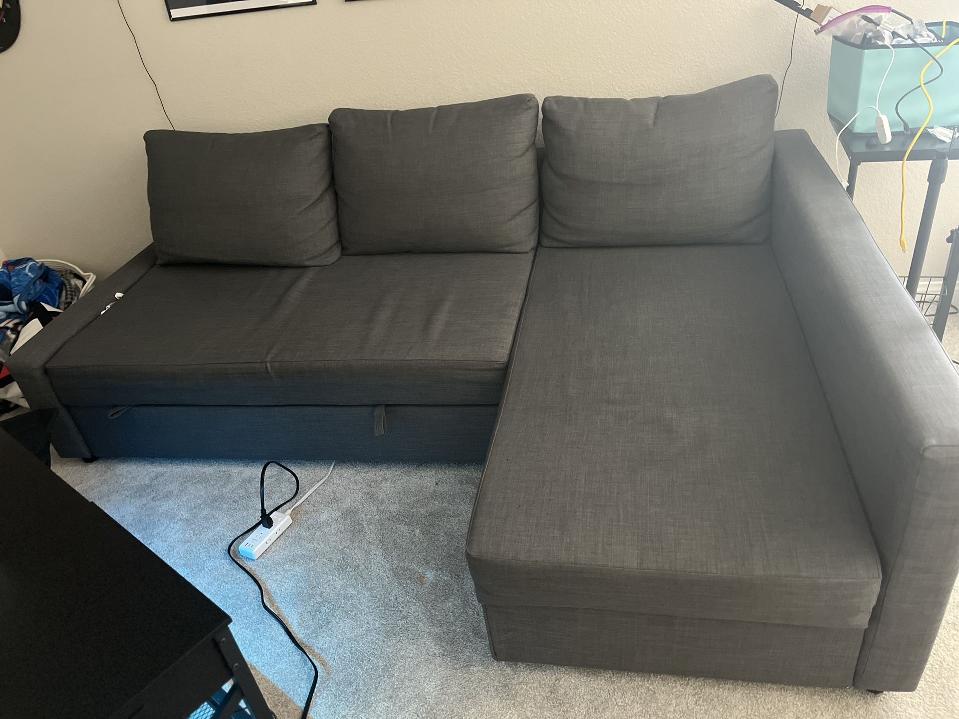 L Shaped Grey Couch With Storage And Pulls Out To Full Size Bed 