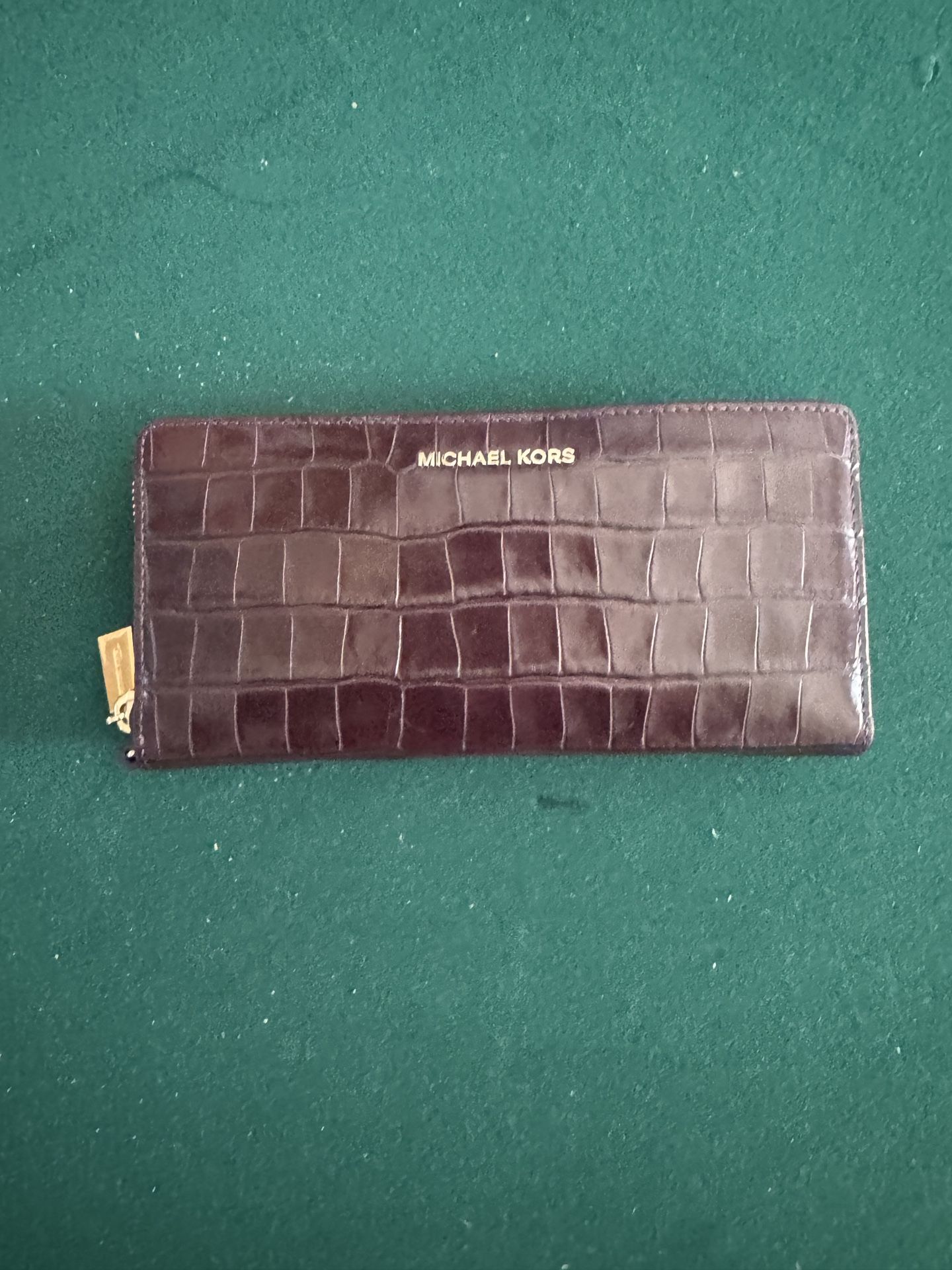Michael Kors Croc Embossed Zip Wallet Plum Purple Gold Hardware
