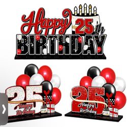 New Happy 25th Birthday Red Acrylic Table Topper Centerpieces Set - Cheers to 25 Years Old Birthday 25th Bday Party Gift Decorations.
