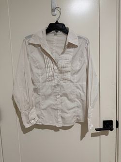 White Button-Down Shirt with Pleated Bib