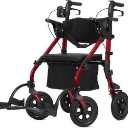New Rollator Walker / Transport Wheelchair - Red