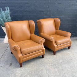 Pair of Vintage Leather English Style Wing Chairs, 1980’s - Delivery Available