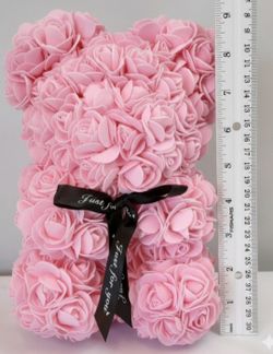 Valentines Day 7.87x 5.9"" Pink Foam Rose Flower Bear Black  Bow "Just for You” 