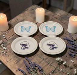 (Lot Of 4) Decorative Tabletop Ceramic Trays/Trinket Dishes Butterfly/ Mushrooms 6" Small Very GoodCondition. These are decorative tabletop ceramic tr