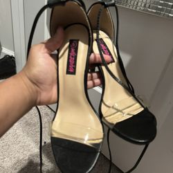 black strap up heels 