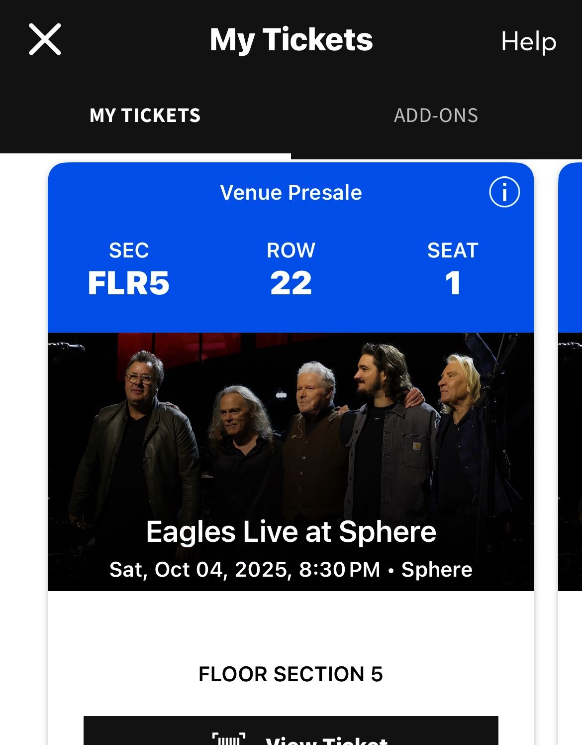 EAGLES LIVE AT THE SPHERE TICKETS - LAS VEGAS 10/04
