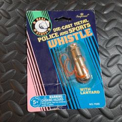 Imperial vintage die-cast metal police and sports whistle with lanyard