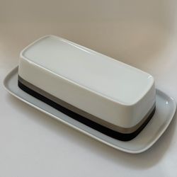 Sango Quadrille Black Satin Covered Butter Dish 7017 Japan Champagne Gold Trim