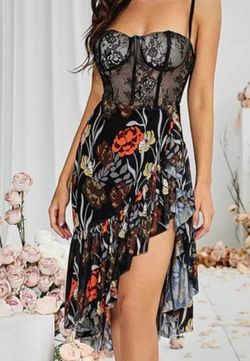 Black floral High Slit Dress 