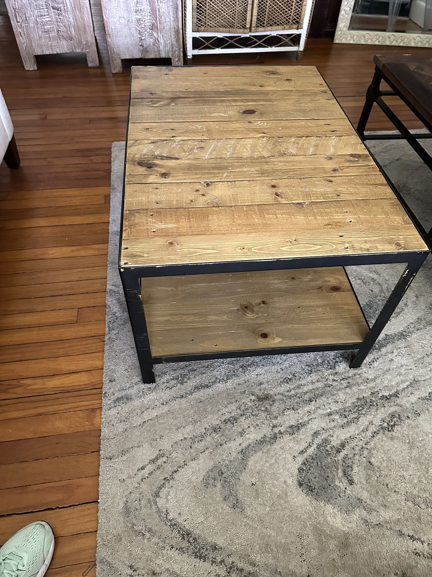 Rustic Wood Coffee Table With Black Metal Frame