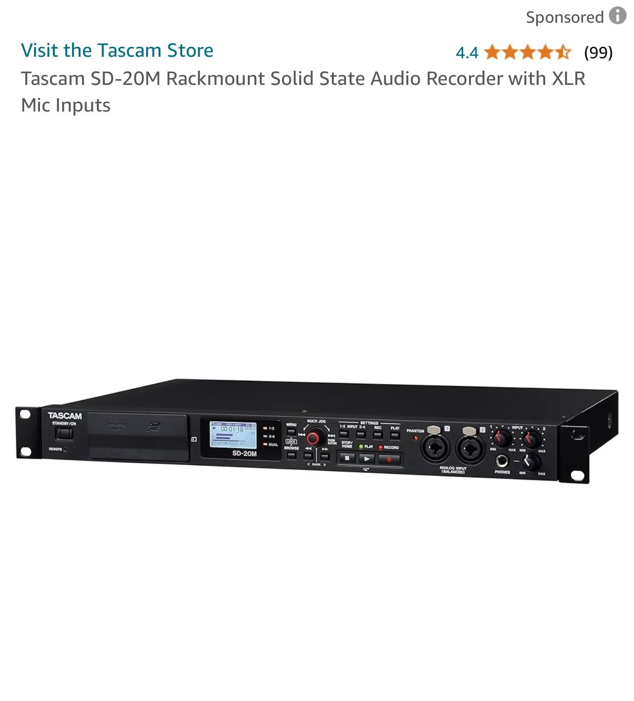 Tascam SD-20M Recorder With XLR Inputs