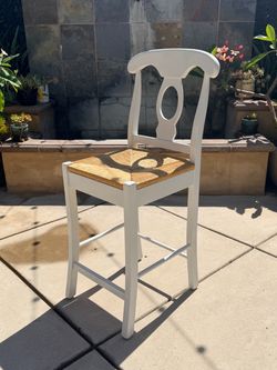 Title: White Counter-Height Barstools with Woven Rush Seats (Sold in Pairs)