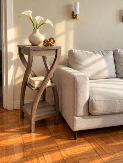 Light Brown Wood Tall Accent Table / Plant Stand