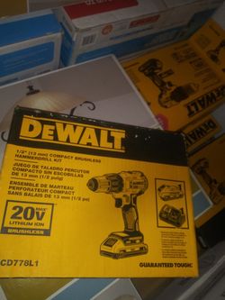 Dewalt 20 volt hammer drill. Great for drilling into concrete walls and more.