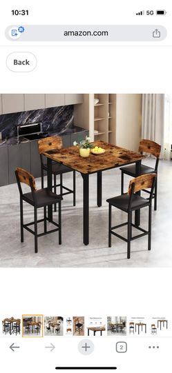 5-Piece Dining Table Set, Dining Table Set for 4, Counter Height Table & 4 Bar Stools, Modern Kitchen Dining Set, with Upholstered Chairs,