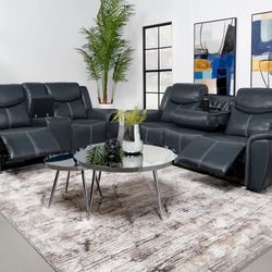 2PC Navy Sofa & Loveseat 