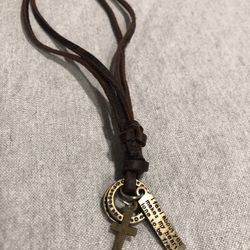 Unisex Inspirational Charm Necklace With Adjustable Leather 