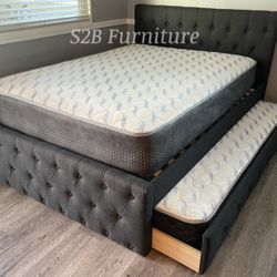Full Twin Grey Frenchi Trundle Bed With Ortho Mattress Included!!