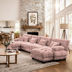 Monterey 173" Oversized Modular Chenille U-Shaped Cloud Sectional Sofa with 2 Ottomans