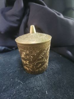 Vintage Brass Engraved / Etched Floral Lidded Canister
