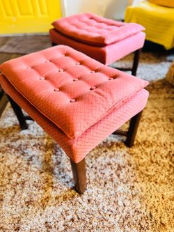 VTG Twin Pink & Walnut Ottomans