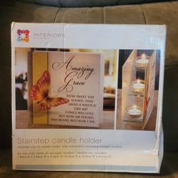 Interiors By Desing Glass Stairstep Candle Holder "Amazing Grace"