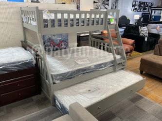 Triple Bunk Bed Twin / Full / Twin with Trundle – Gray or Brown
