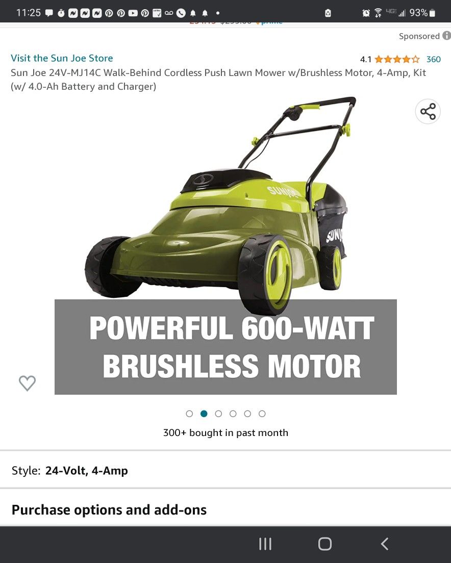 Sun Joe 24V MJ14C Walk Behind Cordless Push Lawn Mower