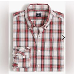 NWT J.Crew Tartan Slim Untucked-Fit Flex Casual Shirt - Ivory Festival Red BB708