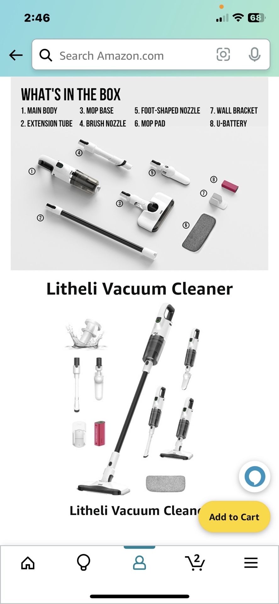 LiTHELi Cordless Vacuum Cleaner, 10000Pa/6000Pa Stick Vacuum with Mop Pad, Brushless Motor for Hard Floor, with 2 * 4Ah Swappable Battery